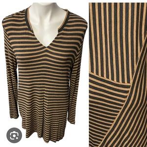 Cabi Bundle- Brown Gray Striped & solid Heather Gray Tunic Shirt Tops.